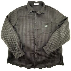 Hoooyi Waffle Knit Button Up Shirt‎ Mens XL Black Textured Stretch Casual Pocket